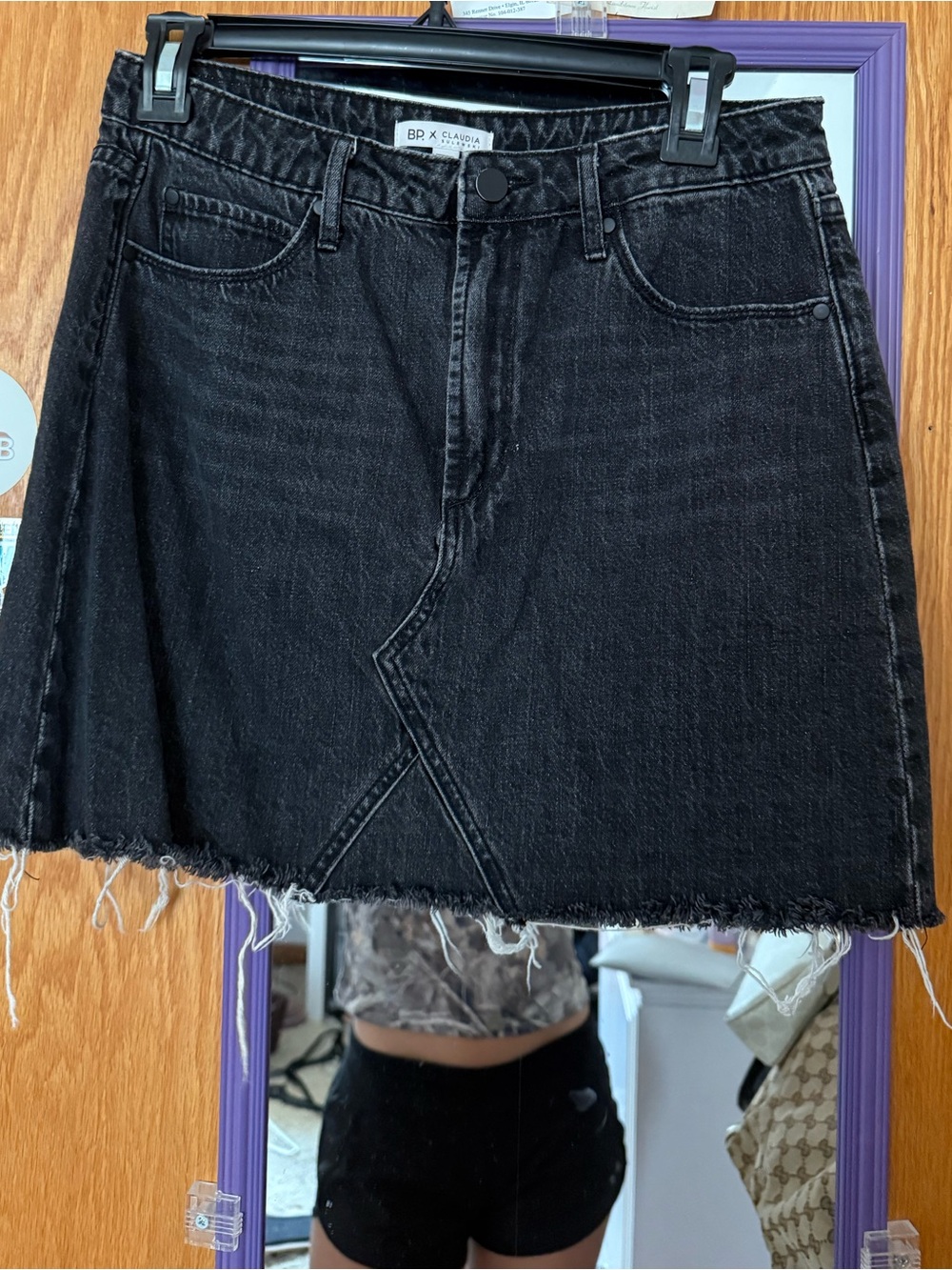 bp Black Raw-Hem Denim Mini Skirt